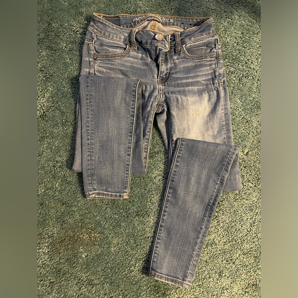 AE 0 Long Light Blue Skinny Jeans
